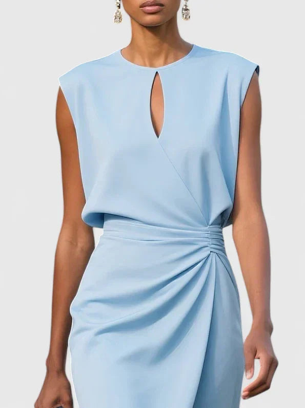 Women's Sleeveless Wrap Midi Dress Keyhole Neck Ruched