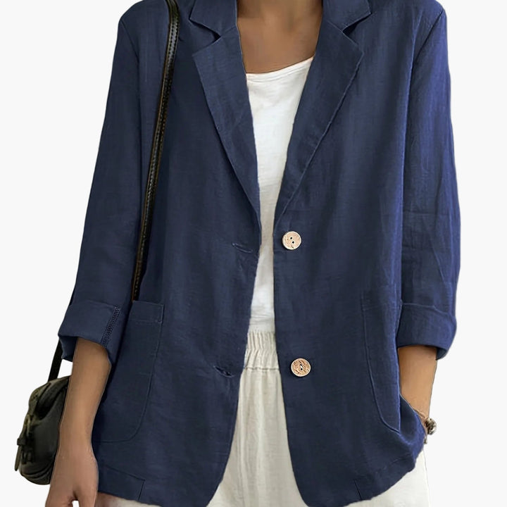 Linen Blazer Women Long Sleeve Button Front with Pockets