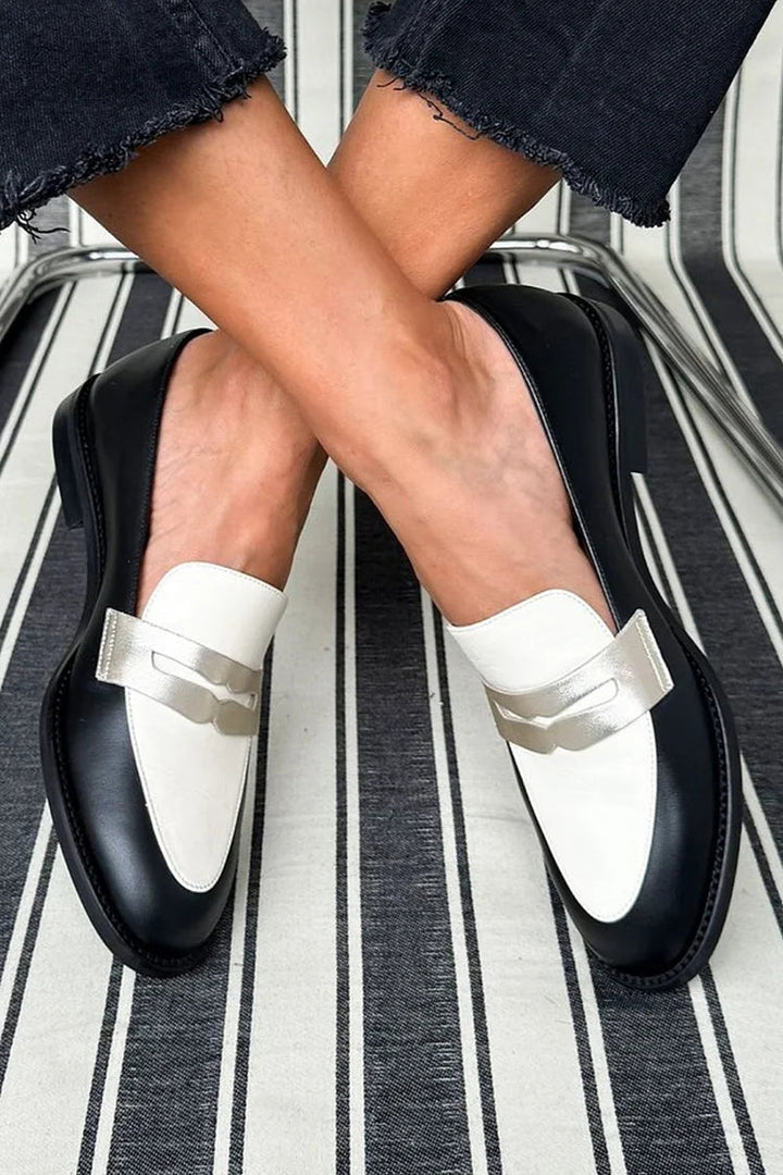 Women's Colour Block Penny Loafers Silver Trim Detail