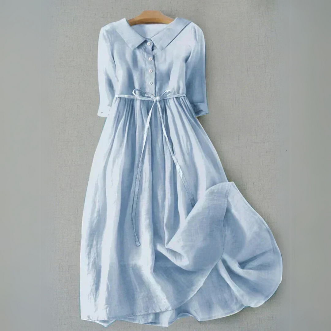 Women's Collared Midi Dress with Button Placket