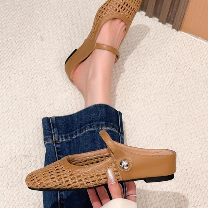Women's Mary Jane Mules Woven Flat Slip On Shoes