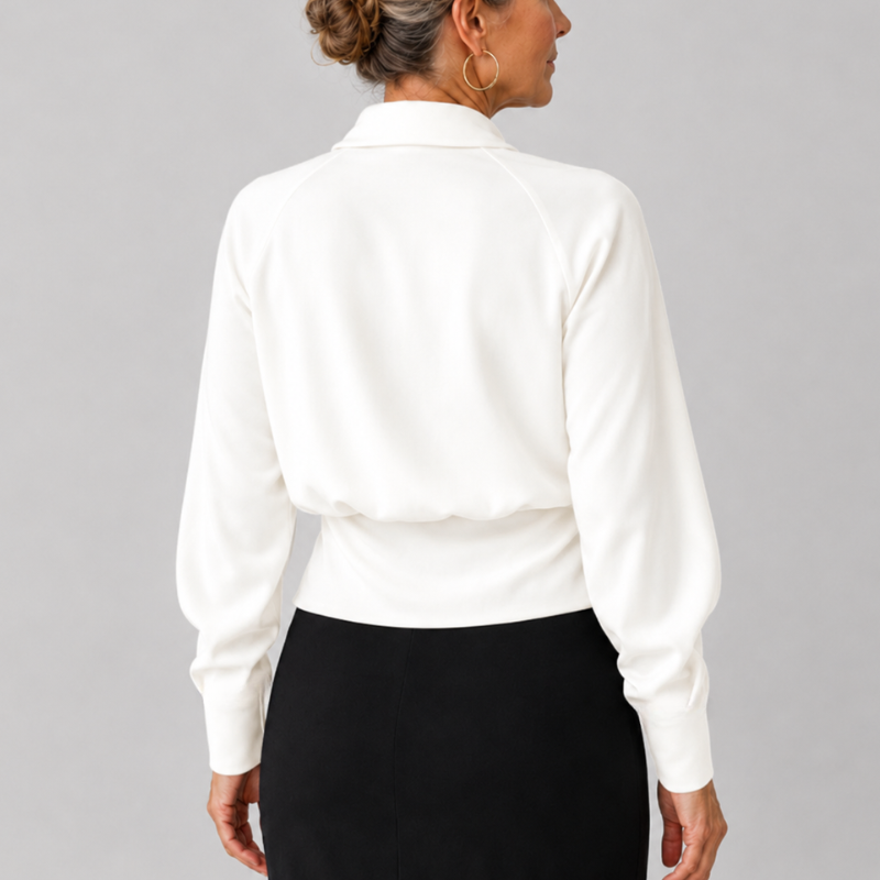 Women's Wrap Blouse with Draped V-Neckline and Long Sleeve Crossover Top