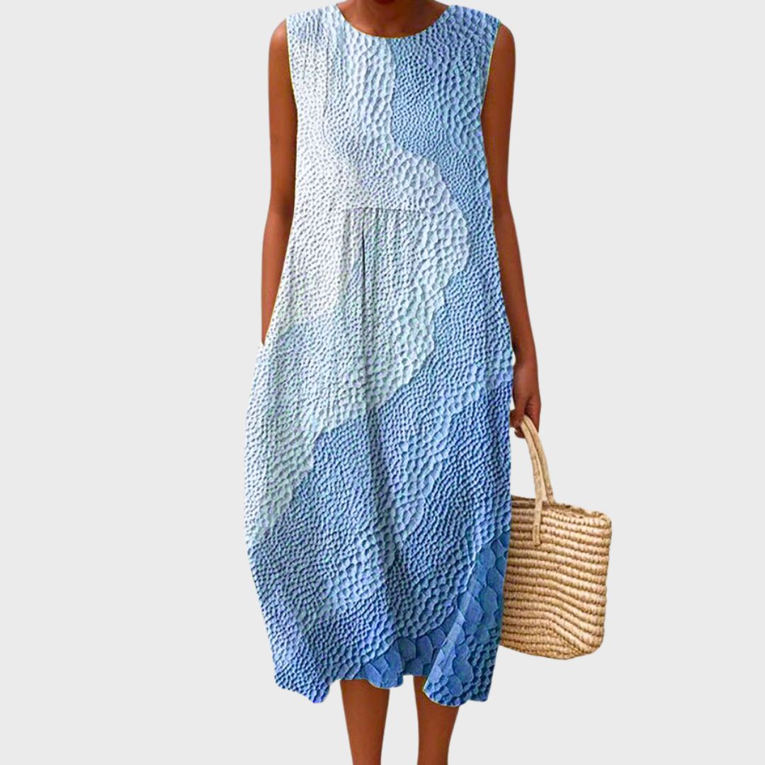 Women's Striped Sleeveless Midi Dress Smocked Waist