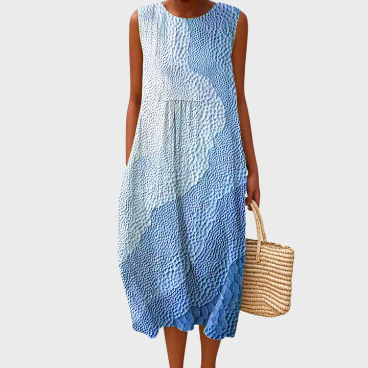Women's Striped Sleeveless Midi Dress Smocked Waist