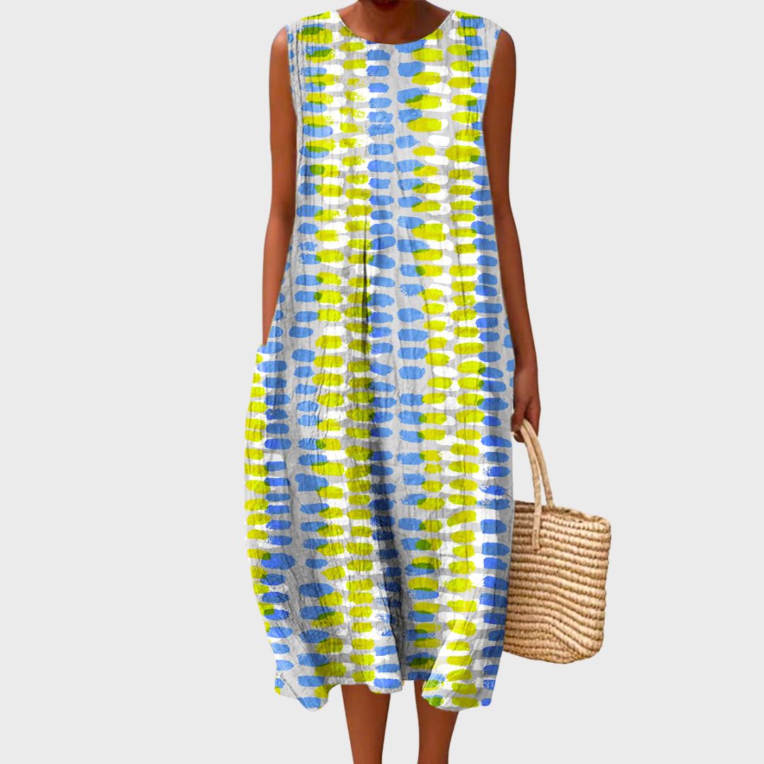 Women's Striped Sleeveless Midi Dress Smocked Waist
