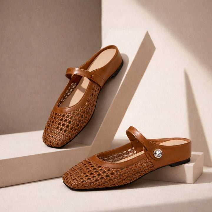 Women's Mary Jane Mules Woven Flat Slip On Shoes