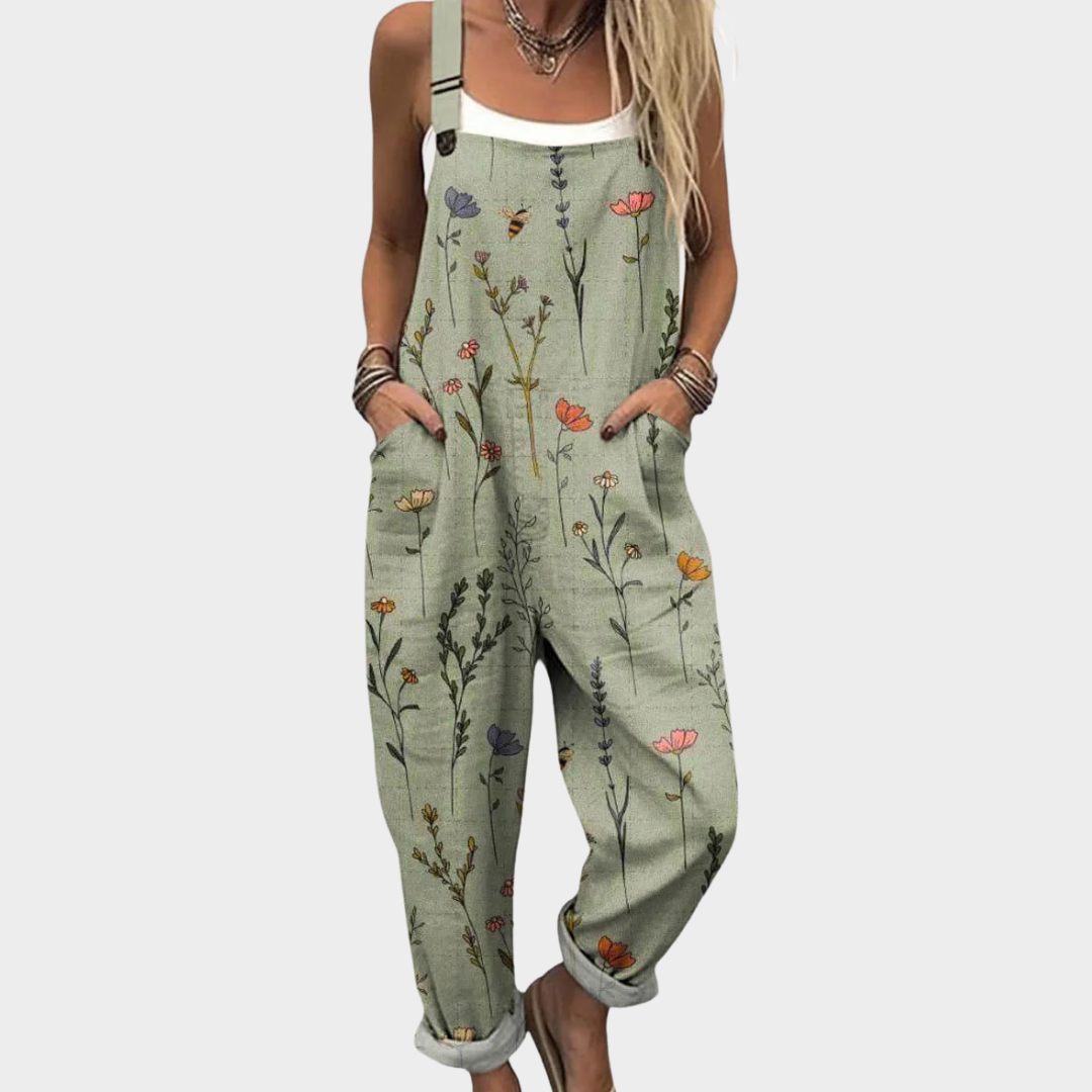 Women's Boho Floral Print Overalls Loose Jumpsuit