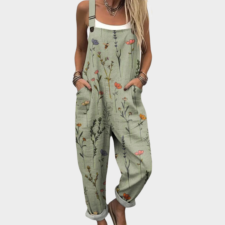 Women's Boho Floral Print Overalls Loose Jumpsuit