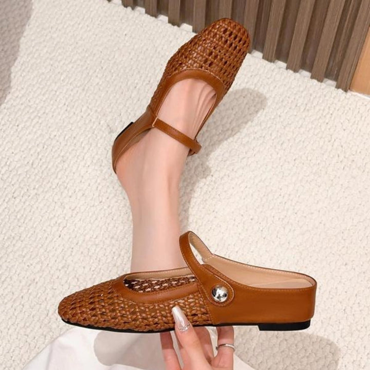 Women's Mary Jane Mules Woven Flat Slip On Shoes