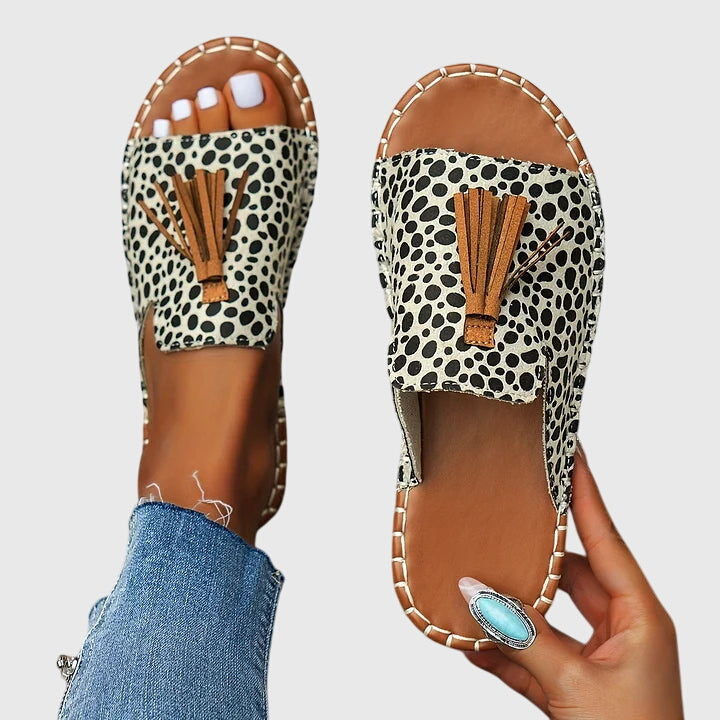 Women's Orthopaedic Boho Print Tassel Slip-On Flat Sandals