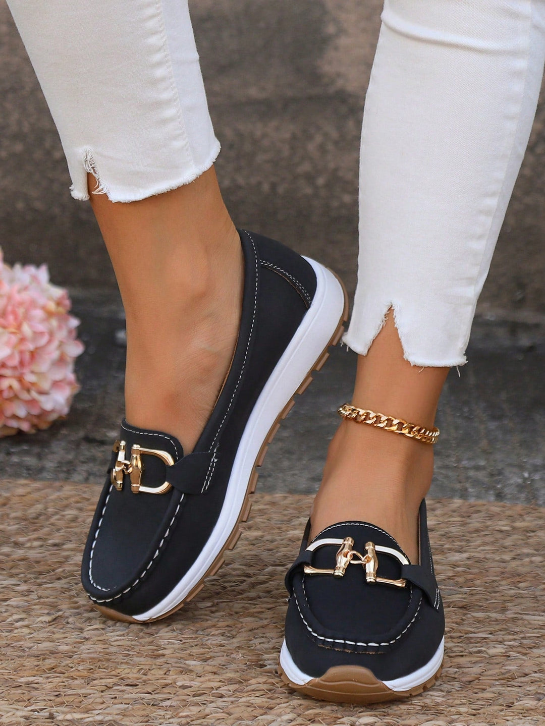Women's Orthopaedic Gold Buckle Suede Platform Loafers