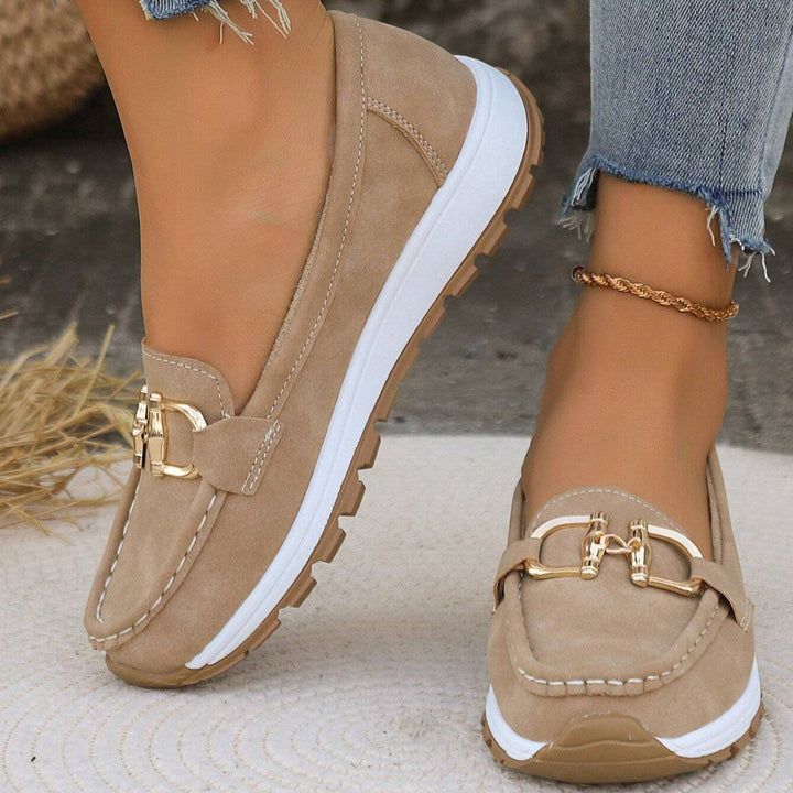 Women's Orthopaedic Gold Buckle Suede Platform Loafers