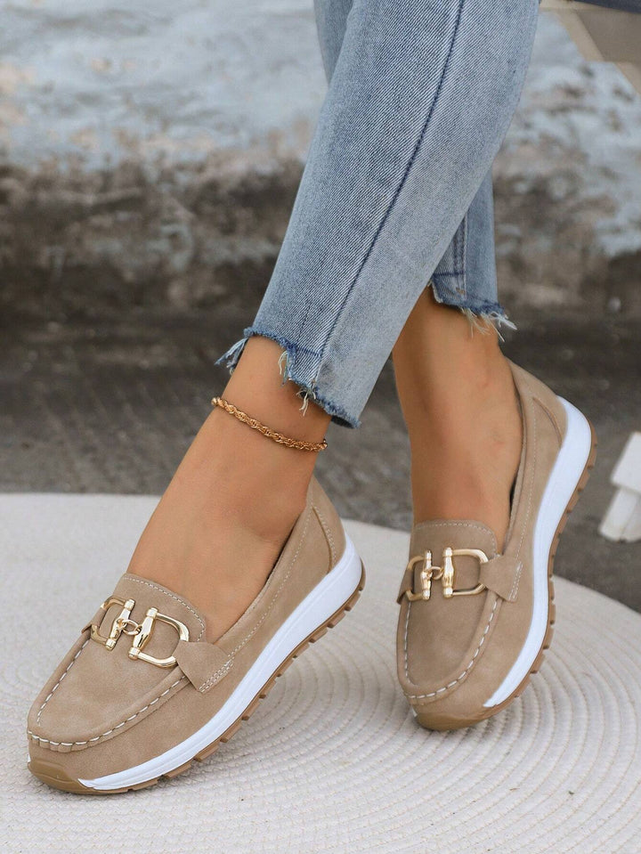 Women's Orthopaedic Gold Buckle Suede Platform Loafers