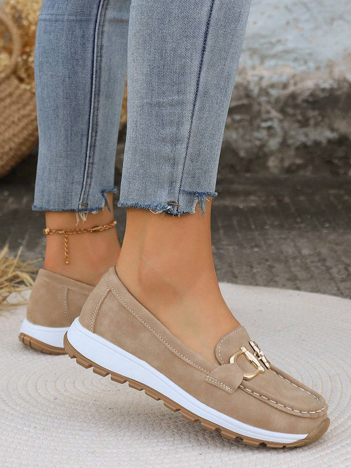 Women's Orthopaedic Gold Buckle Suede Platform Loafers