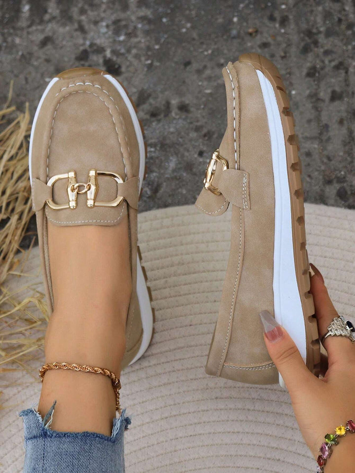 Women's Orthopaedic Gold Buckle Suede Platform Loafers