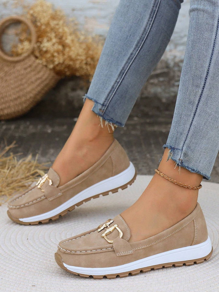 Women's Orthopaedic Gold Buckle Suede Platform Loafers