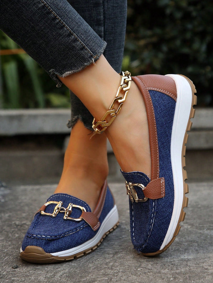 Women's Orthopaedic Gold Buckle Suede Platform Loafers