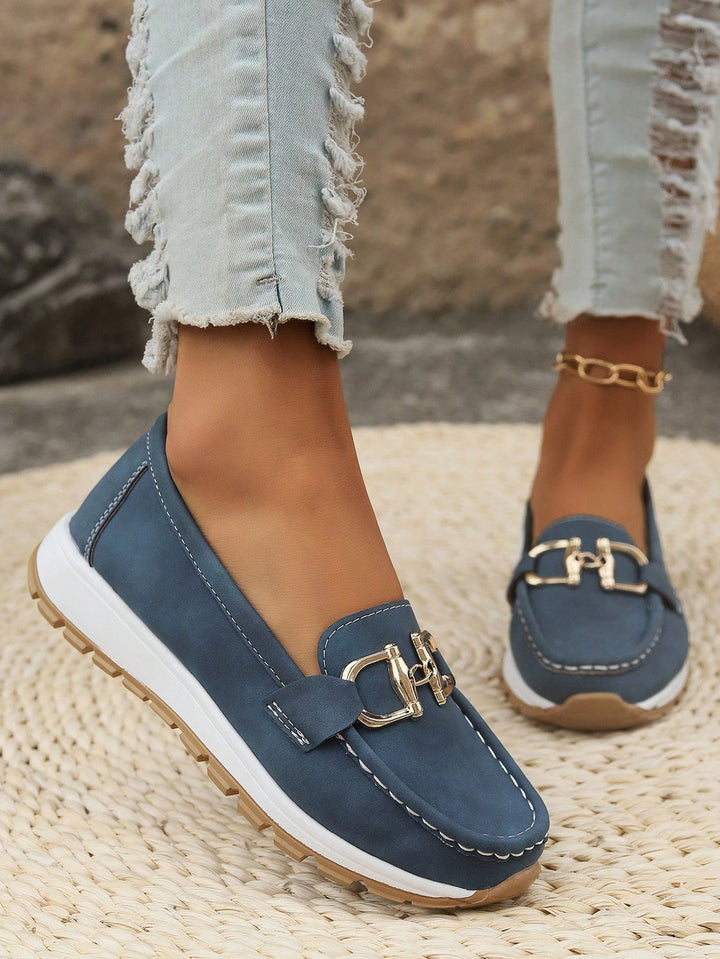 Women's Orthopaedic Gold Buckle Suede Platform Loafers
