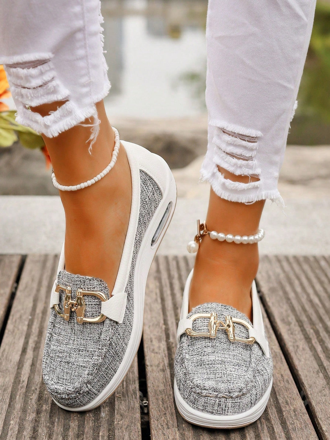 Women's Orthopaedic Gold Buckle Suede Platform Loafers