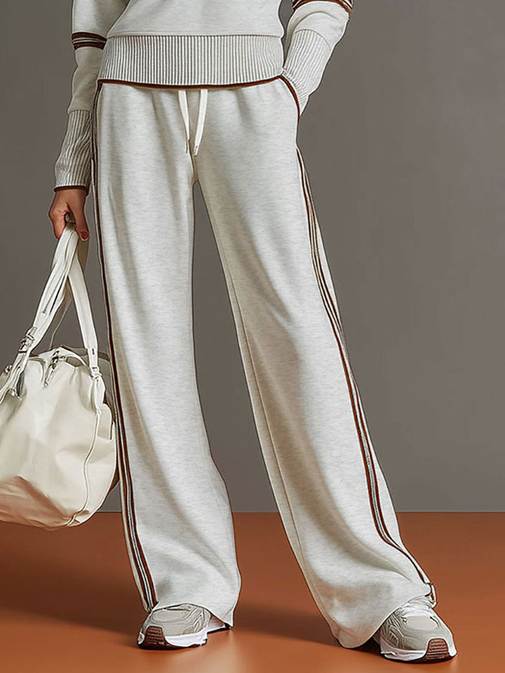 Women's Contrast Trim Half-Zip Jumper and Wide-Leg Trousers Set