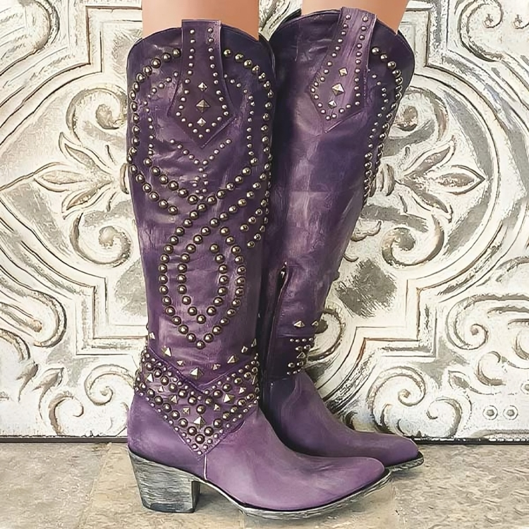 Women's Orthopaedic Studded Western Knee High Boots