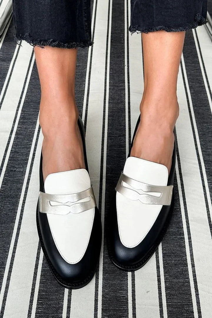 Women's Colour Block Penny Loafers Silver Trim Detail