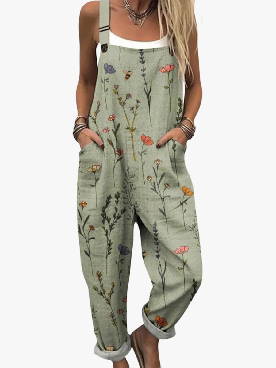 Women's Boho Floral Print Overalls Loose Jumpsuit