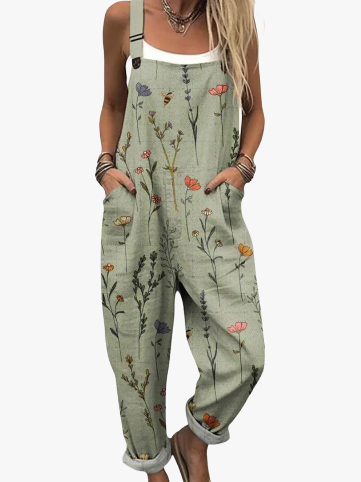 Women's Boho Floral Print Overalls Loose Jumpsuit