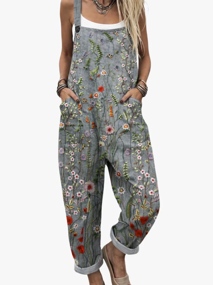 Women's Boho Floral Print Overalls Loose Jumpsuit