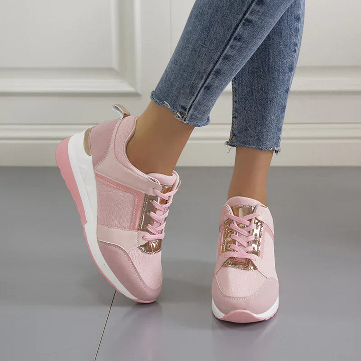 Women's Orthopedic Wedge Trainer Shoes Lace-Up Gold Detail