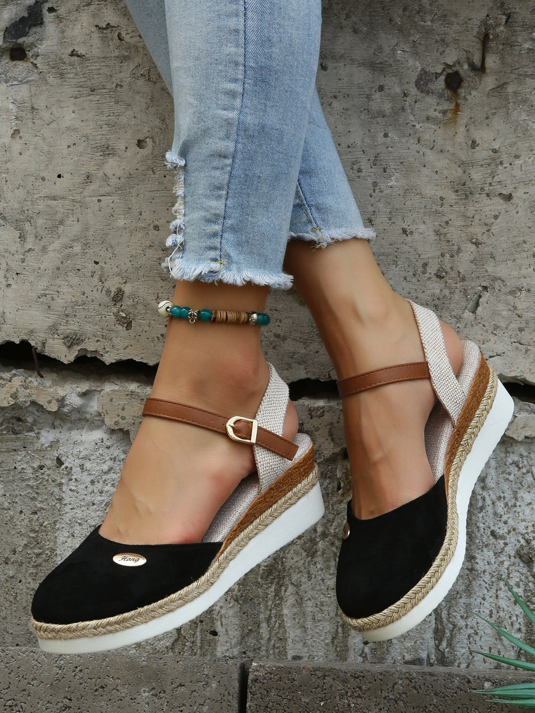 Women's Orthopedic Woven Wedge Sandals Buckle Ankle Strap