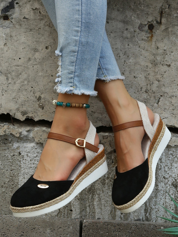 Women's Orthopedic Woven Wedge Sandals Buckle Ankle Strap