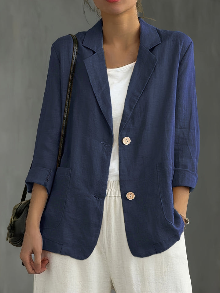 Linen Blazer Women Long Sleeve Button Front with Pockets
