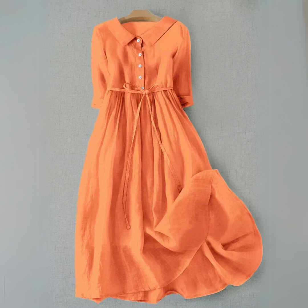 Women's Collared Midi Dress with Button Placket