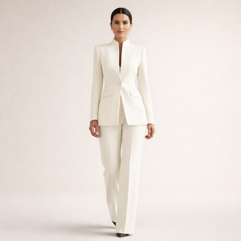 Women's Two-Piece Fitted Blazer and Wide-Leg Trousers Suit Set