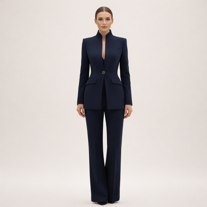 Women's Two-Piece Fitted Blazer and Wide-Leg Trousers Suit Set