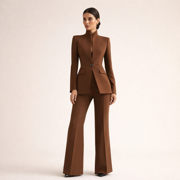 Women's Two-Piece Fitted Blazer and Wide-Leg Trousers Suit Set