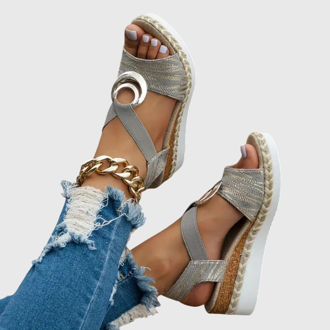 Women's Orthopaedic Espadrille Wedge Sandals Metallic Trim