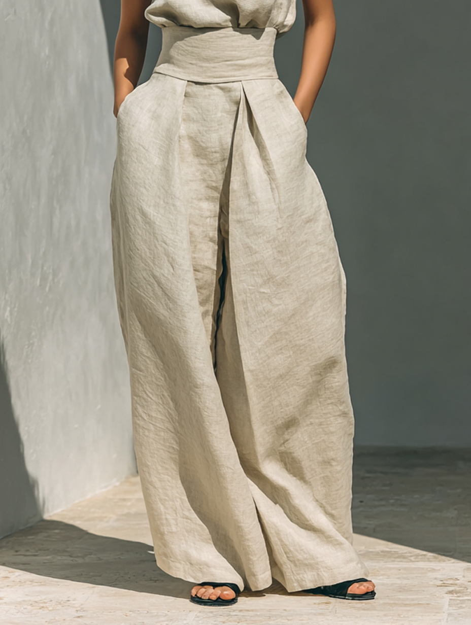 Linen Wide Leg Trousers and Top Matching Set Sleeveless