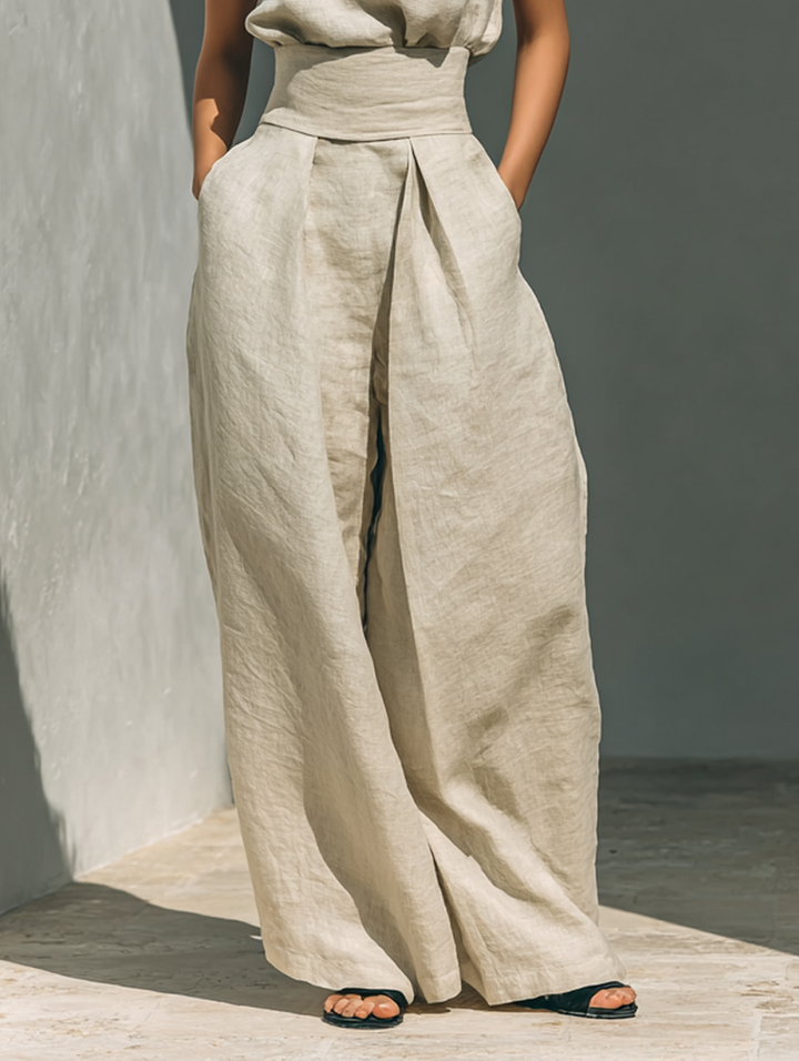 Linen Wide Leg Trousers and Top Matching Set Sleeveless