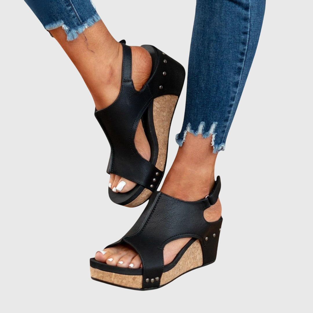 Women's Orthopaedic Taupe Cork Wedge Sandals