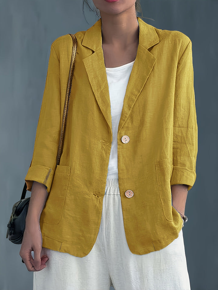 Linen Blazer Women Long Sleeve Button Front with Pockets