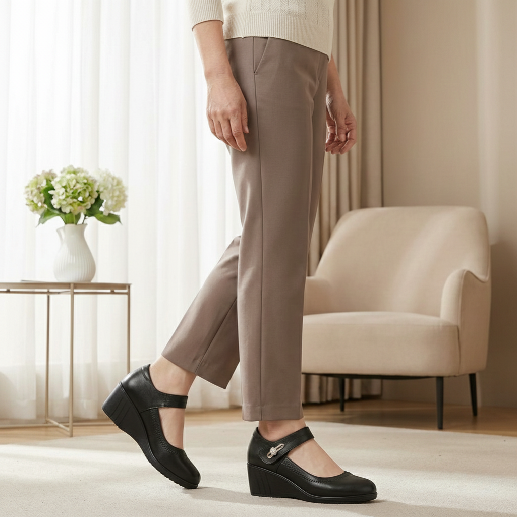 Women's Orthopaedic Leather Mary Jane Wedge Comfort Shoes