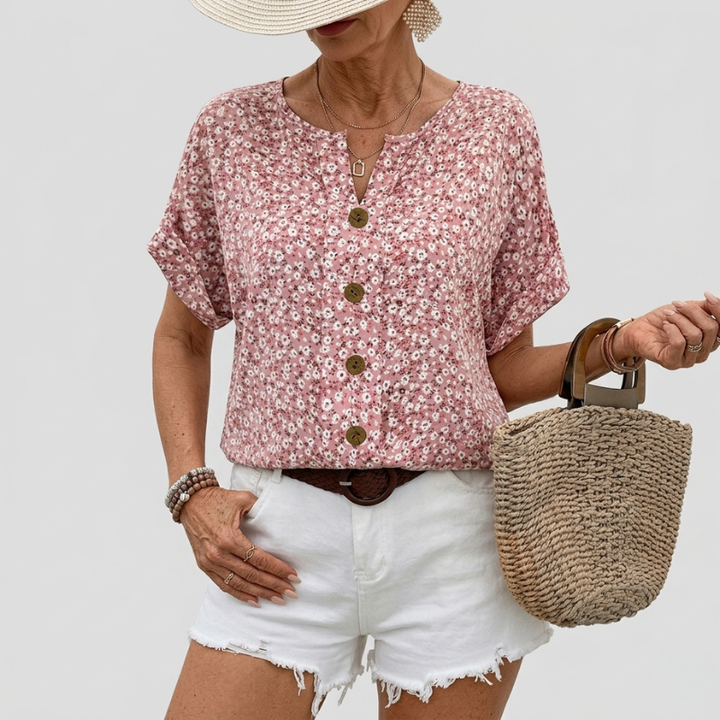 Floral Button Detail Summer Blouse