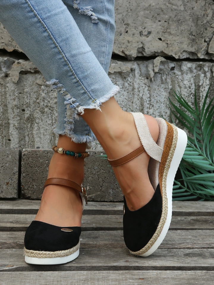 Women's Orthopedic Woven Wedge Sandals Buckle Ankle Strap