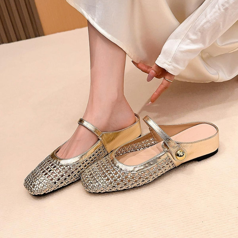 Women's Mary Jane Mules Woven Flat Slip On Shoes