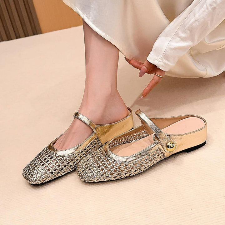 Women's Mary Jane Mules Woven Flat Slip On Shoes