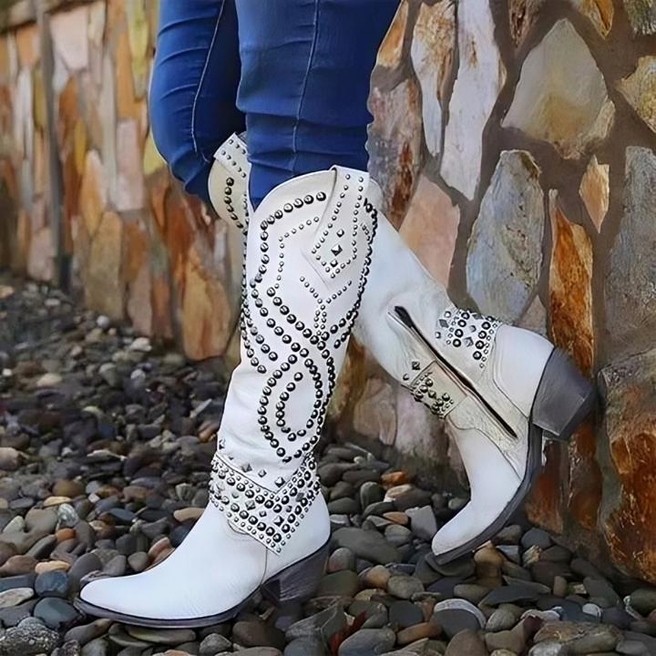 Women's Orthopaedic Studded Western Knee High Boots