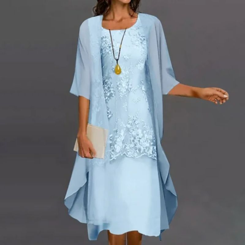 Women's Floral Lace Midi Dress with Sheer Cardigan Set