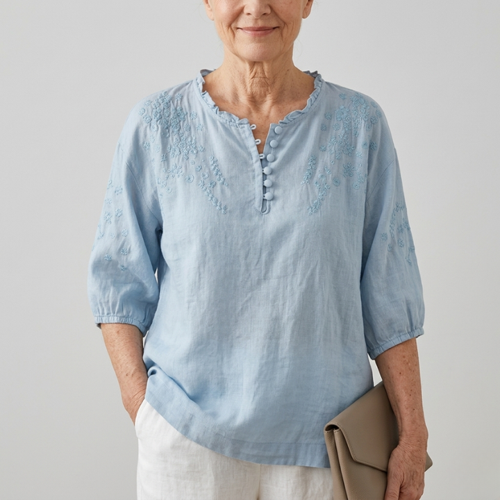 Embroidered Button Blouse